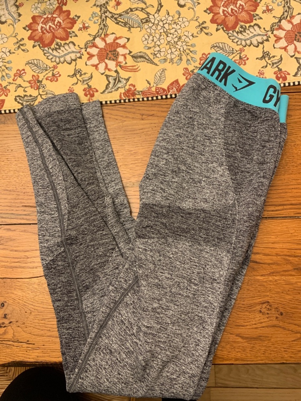 Gymshark Gray Heather Leggings with Teal Logo Waistband